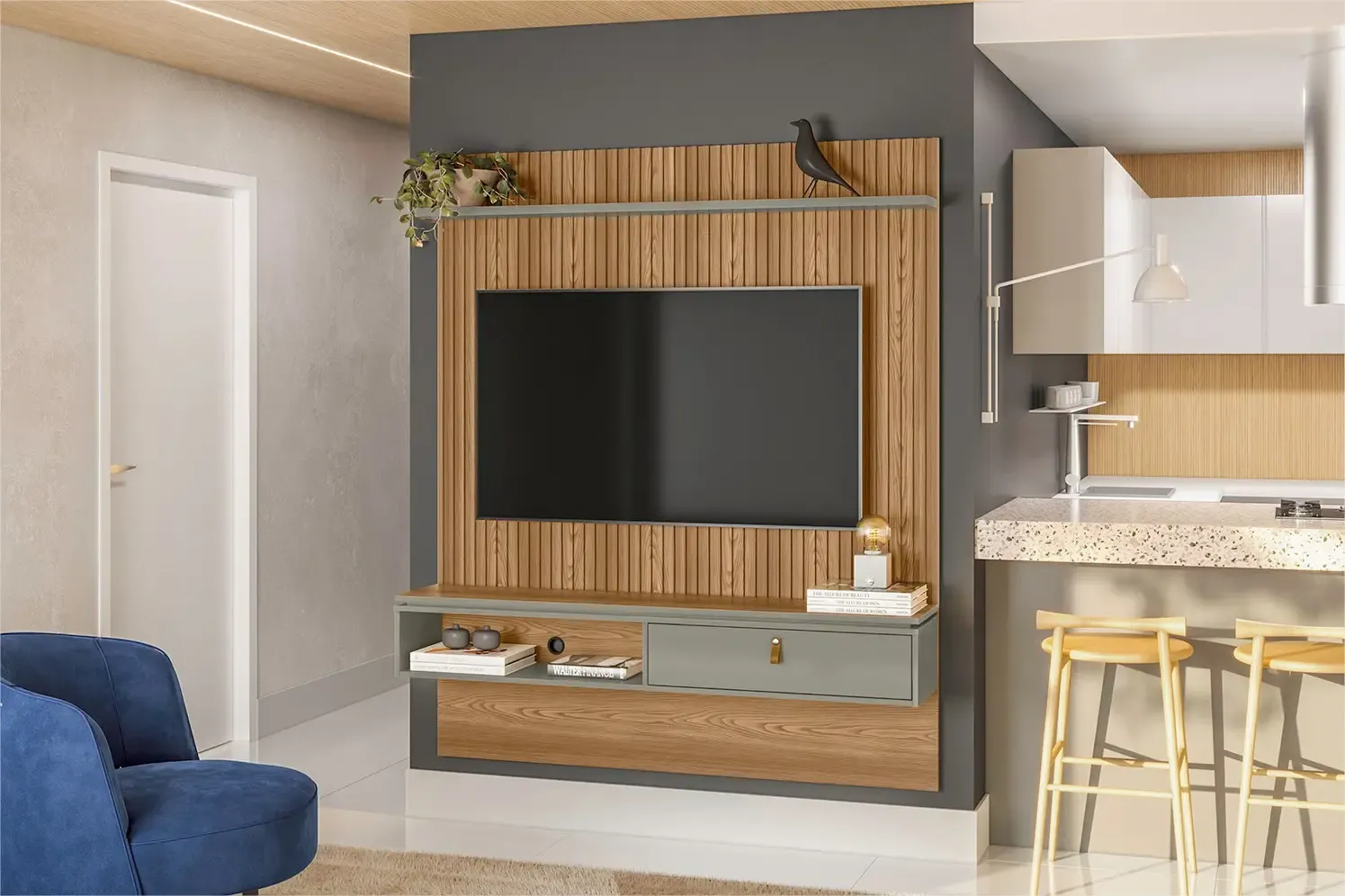 PAINEL SUSPENSO LINEA LUMINI 1.55MT P/65" AMENDOA/TITANIO