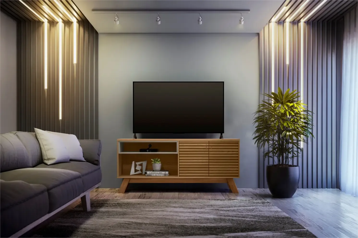 RACK LINEA CAMBORIU 1.60MT AMENDOA/TITANIO