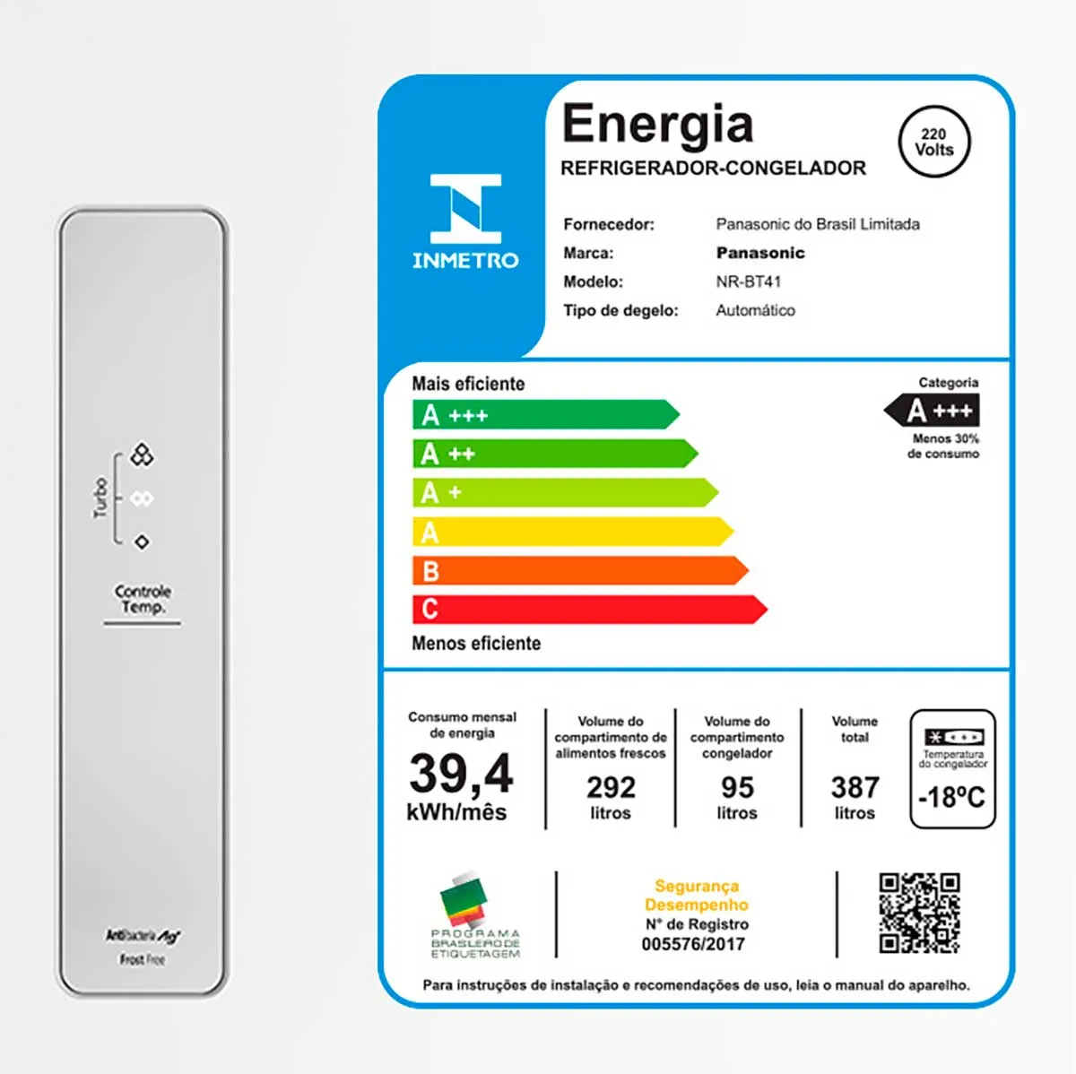 REFRIGERADOR PANASONIC NR-BT41PD1XB 387LT FROST FREE INOX 220V 2