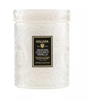 MINI VELA POTE VIDRO VOLUSPA 73523 50H RELEVO TAHITIAN COCONUT VANILLA(BL)