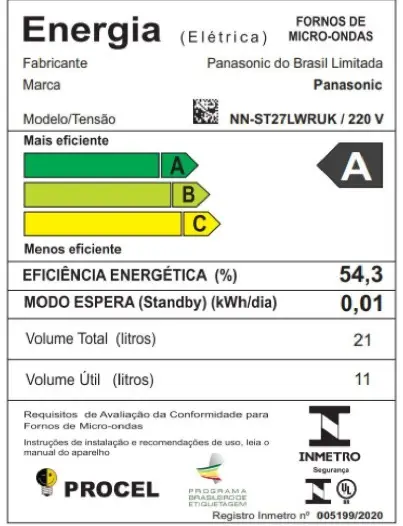 FORNO MICROONDAS 21LT PANASONIC NN-ST27LWRUK PRATA/BRANCO 220V 2