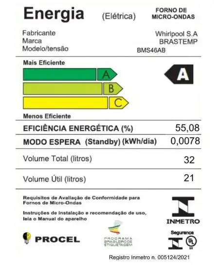 FORNO MICROONDAS 32LT BRASTEMP BMS46ABBNA BRANCO 220V 2