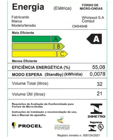 FORNO MICROONDAS 32LT CONSUL CMS46ABBNA BRANCO 220V 2