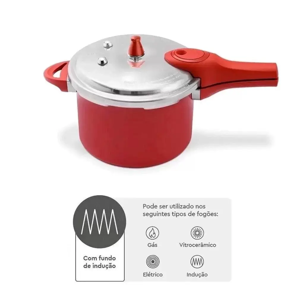 PANELA PRESSAO CERÂMICA BRINOX 4952/102 4.2L C/FUNDO INDUCAO VERMELHA