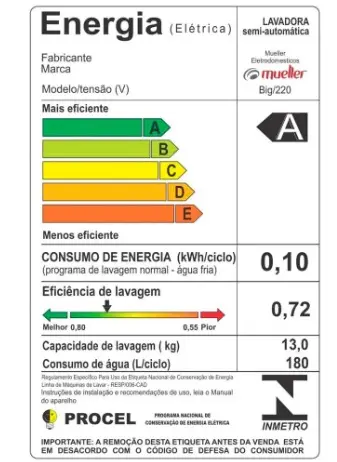 LAVADORA MUELLER BIG 20KG PRETA 10000613 220V 2