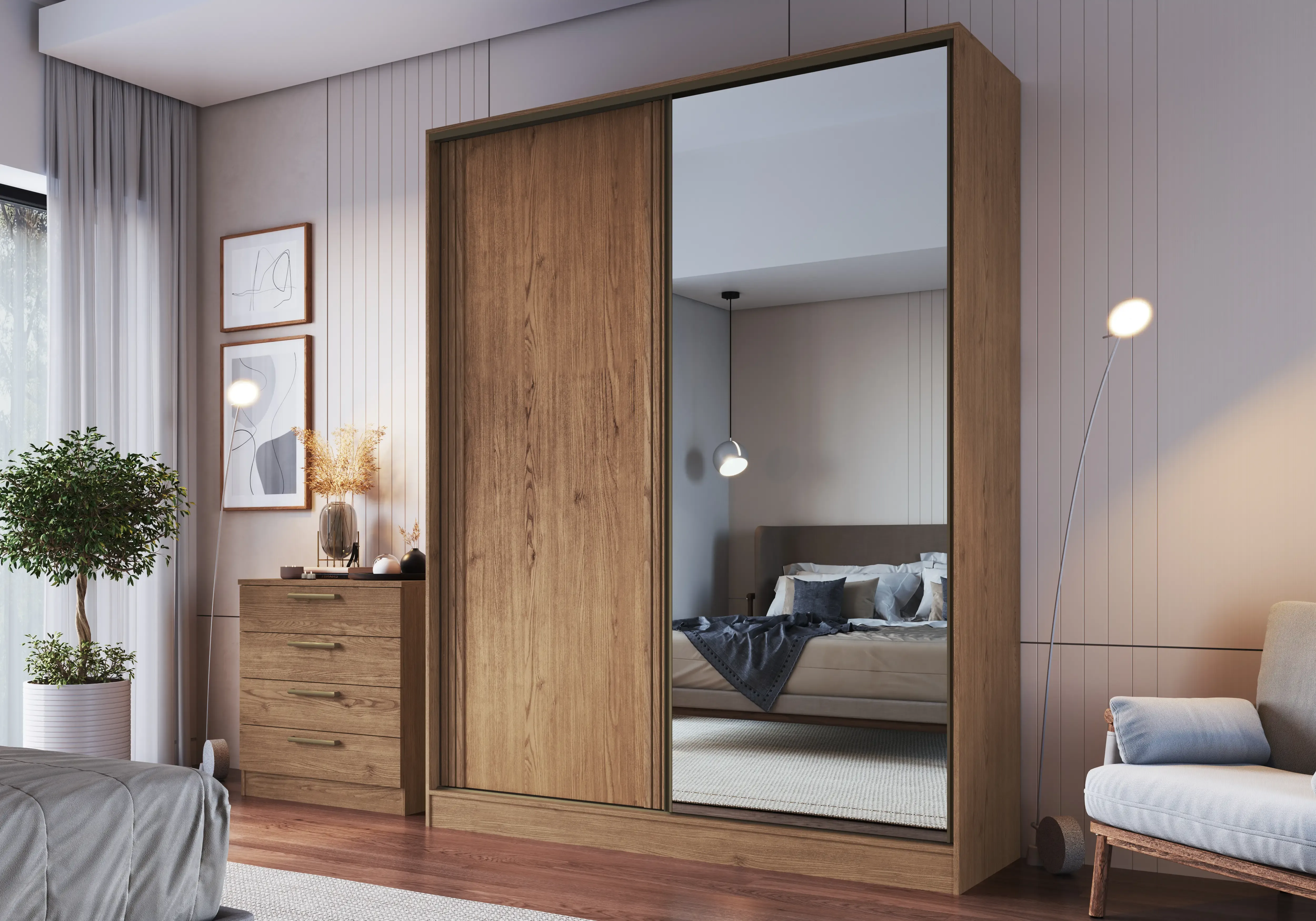 ROUP. CASTRO CONDE 7225M 2PT DESL MDF C/ESP MACADAMIA/MACADAMIA/BLANC 1.82LX2.30A