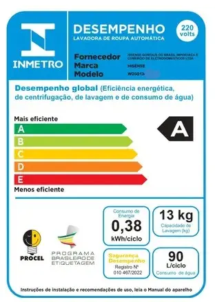 LAVADORA SECADORA HISENSE WD5Q13 13KG PRATA INVERTER 220V 2