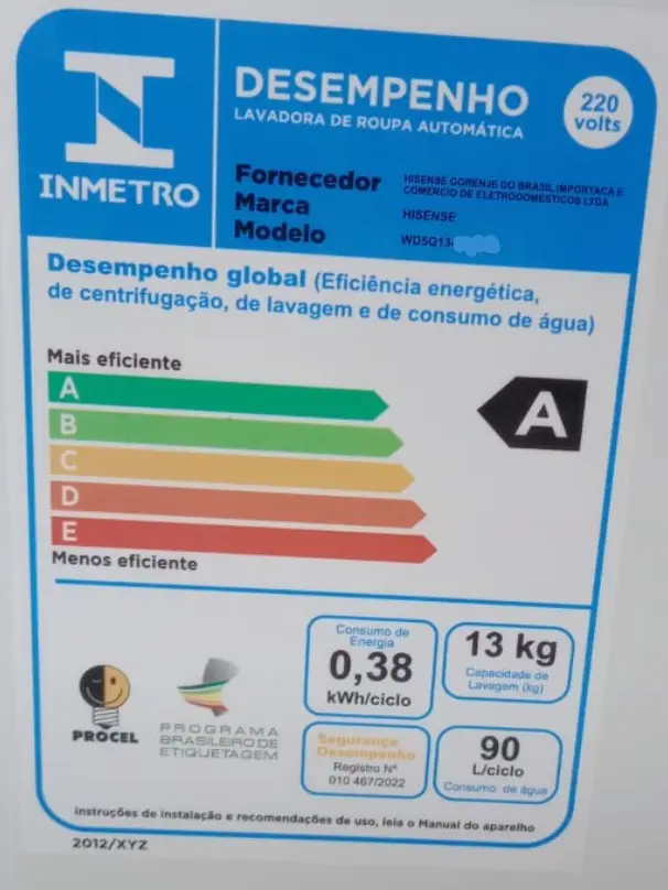 LAVADORA SECADORA HISENSE WD5Q13 13KG BRANCA INVERTER 220V 2