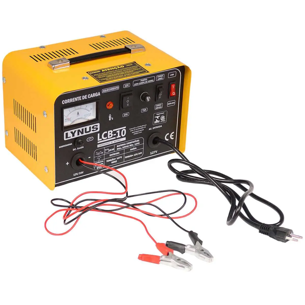 CARREGADOR BATERIA LYNUS LCB-10 12ou24V: Baterias de 12Ah até 100Ah 220V