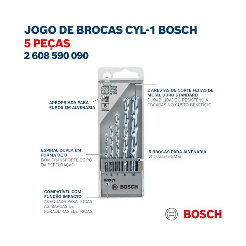 KIT BROCAS BOSCH P/CONCRETO 5 PEÇAS 2608590090 3
