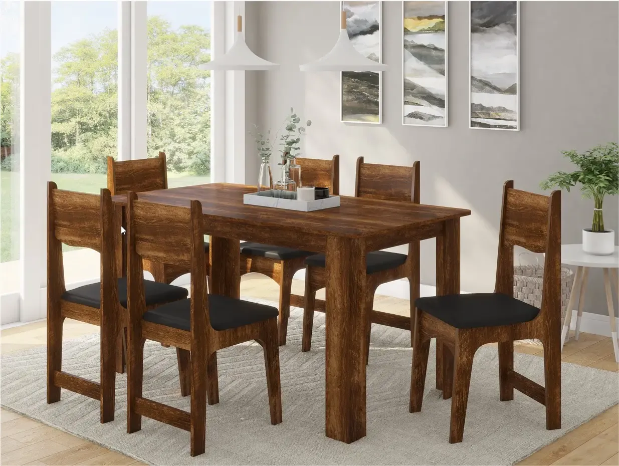 JOGO MESA SONETTO 6C PEROLA/NICOLI 150X080 RUSTICO CORINO PRETO