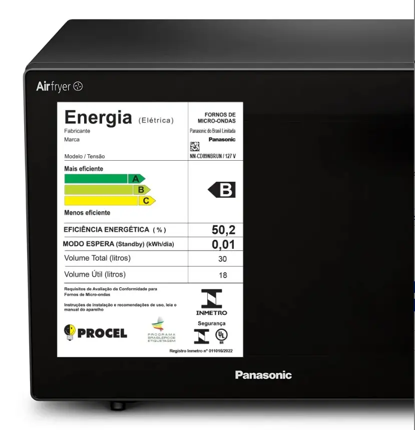 FORNO MICROONDAS AIR FRYER 30LT PANASONIC PRETO NN-CD89NBRUK 220V 3