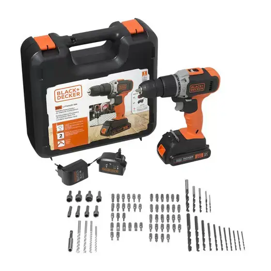 KIT PARAFUSADEIRA/FURADEIRA BLACK E DECKER 20V C/IMPACTO +80 ACESSORIOS BCD704C1KA BIVOLT