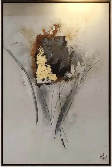 QUADRO LEART 0.60X0.60 PINT A MAO TULIPA DOURADO CENTRO(BL)