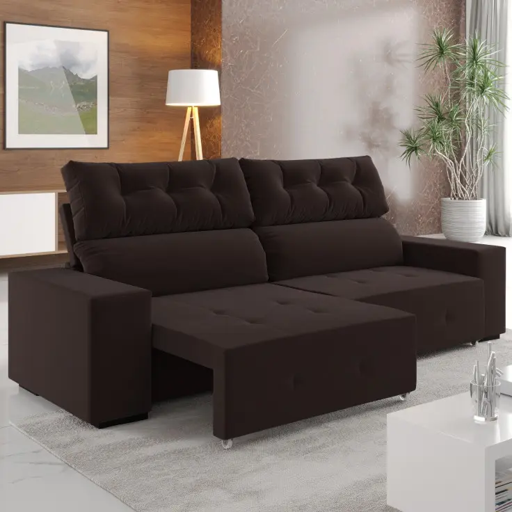 ESTOFADO VIERO PORTINARI 2.30MT RETR/RECLINAVEL VELUDO MARROM