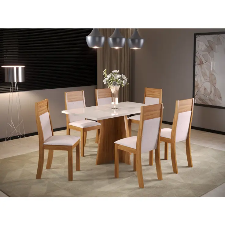 JOGO MESA VIERO 6C GRANADA/ROMA 1.36X0.80 MEL/OFF WHITE LINHO AMENDOA