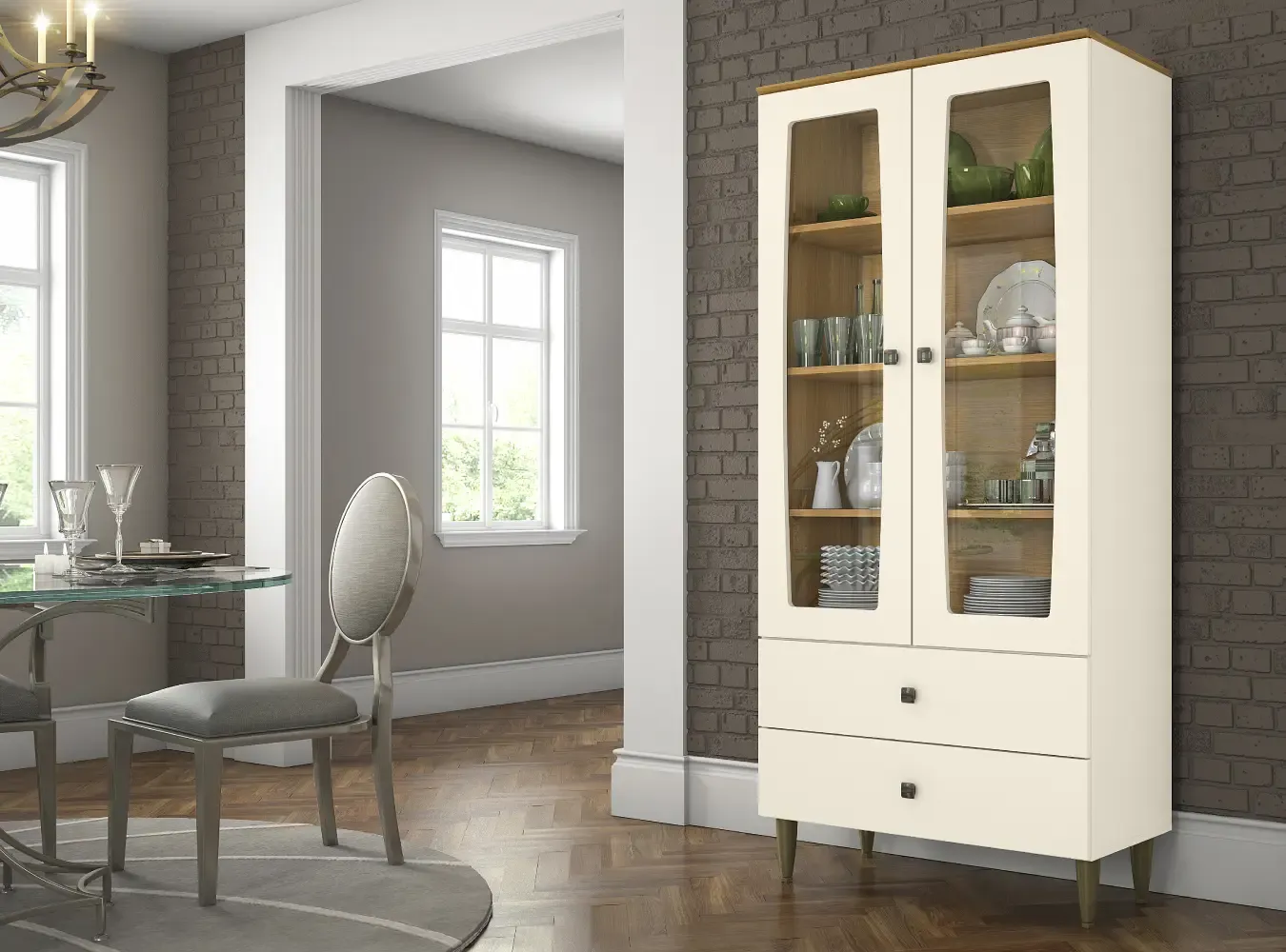 CRISTALEIRA HENN LIZ 0.80X1.75 2PT C/VIDRO C230-129 NATURE/OFF WHITE