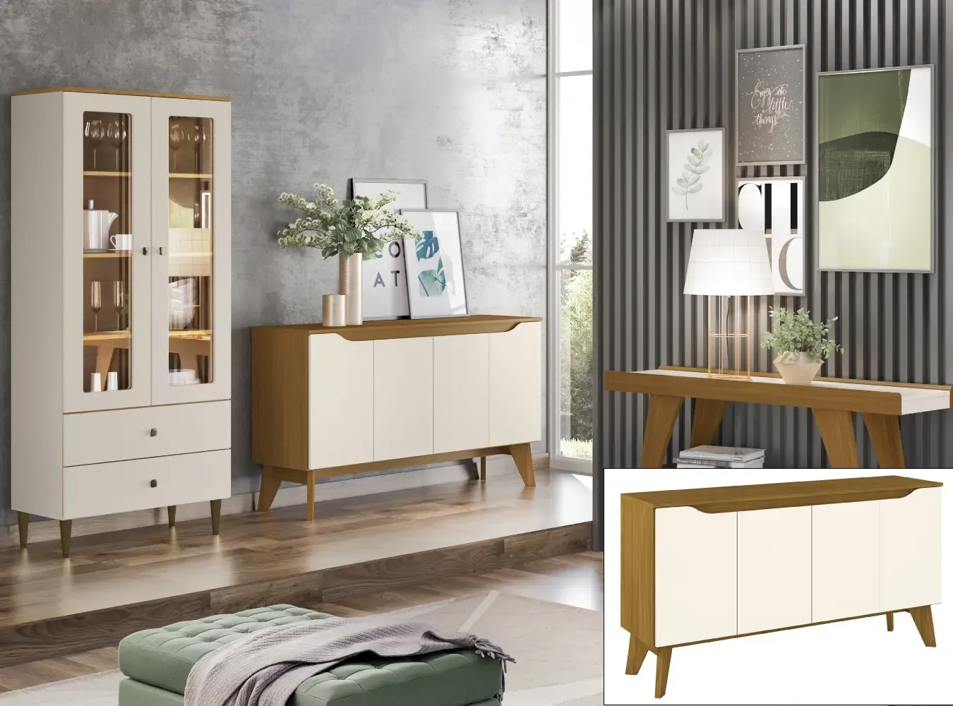 BUFFET HENN 150X080 S351-127 4PT QUARTZO NATURE/OFF WHITE