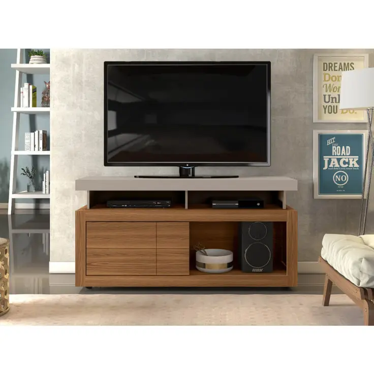 RACK DJ VERANO 1.36MT C/RODIZIO GRIS/CARVALHO