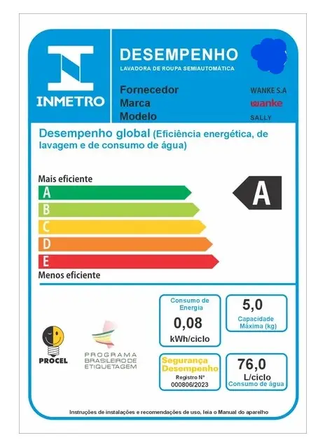 LAVADORA WANKE TRADICIONAL EVOLUTION 5KG 220V ANTIGA:SALLY 2