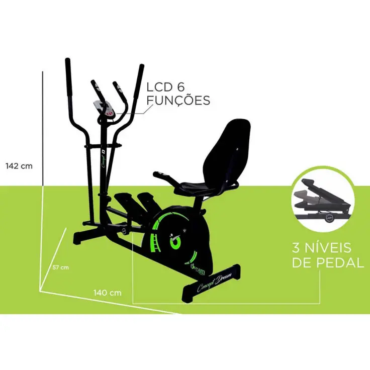 ELIPTICO 2 EM 1 BICICLETA ERGOMETRICA MAGNETICA DREAM 5723 CONCEPT D PESO MAX. 120KG