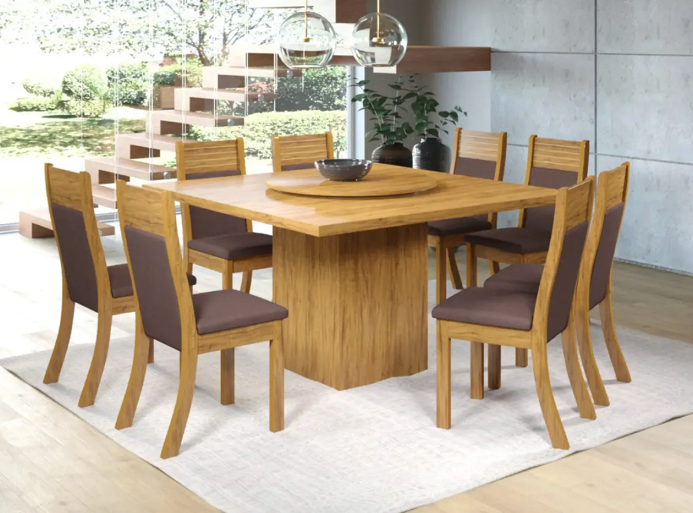 MESA VIERO PLATINUM ROMA 1.30X1.30 C/GIRAT IMBUIA