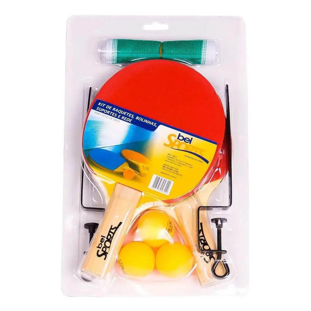 KIT TENIS DE MESA BEL FIX 2 RAQUE + SUPORTE DA REDE C/REDE + 3 BOLINHAS 4