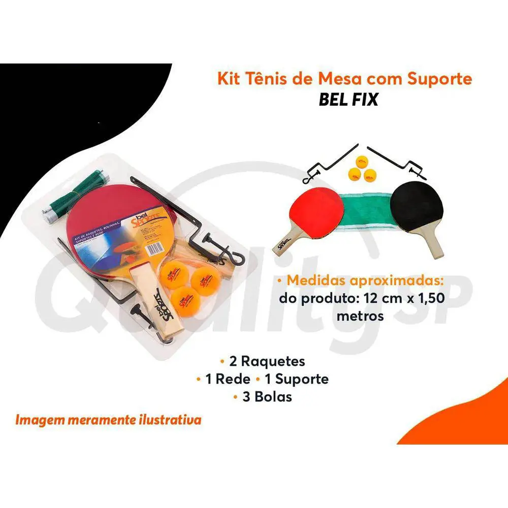 KIT TENIS DE MESA BEL FIX 2 RAQUE + SUPORTE DA REDE C/REDE + 3 BOLINHAS 5