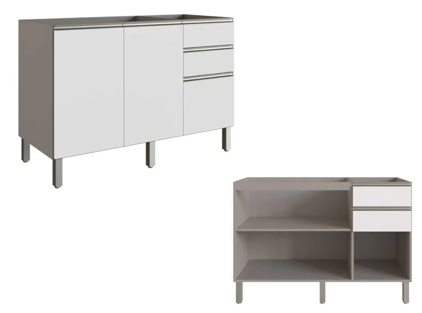 BALCAO PIA CADORIN DIAMANTE 1.20MT 2PT 3GV S/TAMPO 5520 FUME/BRANCO