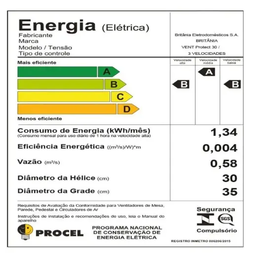 VENTILADOR 30CM BRITANIA PROTECT SIX PRETO 033012094 220V 2