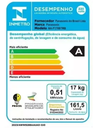 LAVADORA PANASONIC NA-F170B7WB 17KG BRANCA 220V 2