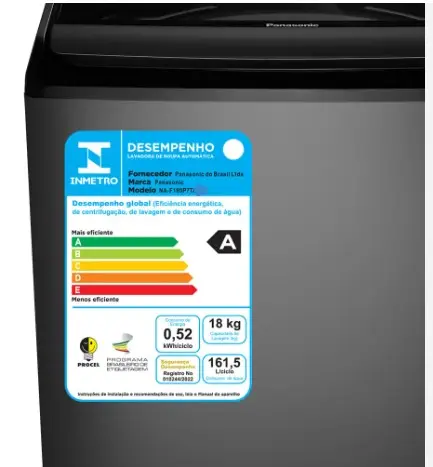 LAVADORA PANASONIC NA-F180P7TB 18KG TITANIUM 220V 2