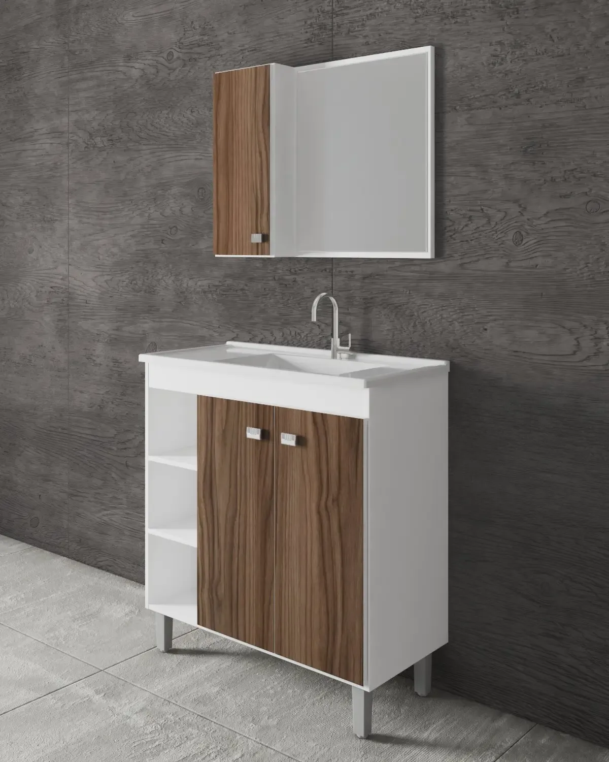 CONJ. BANHEIRO CREPALDI 0028 BELTA 80 78.5CM MDP BRANCO/NOGAL