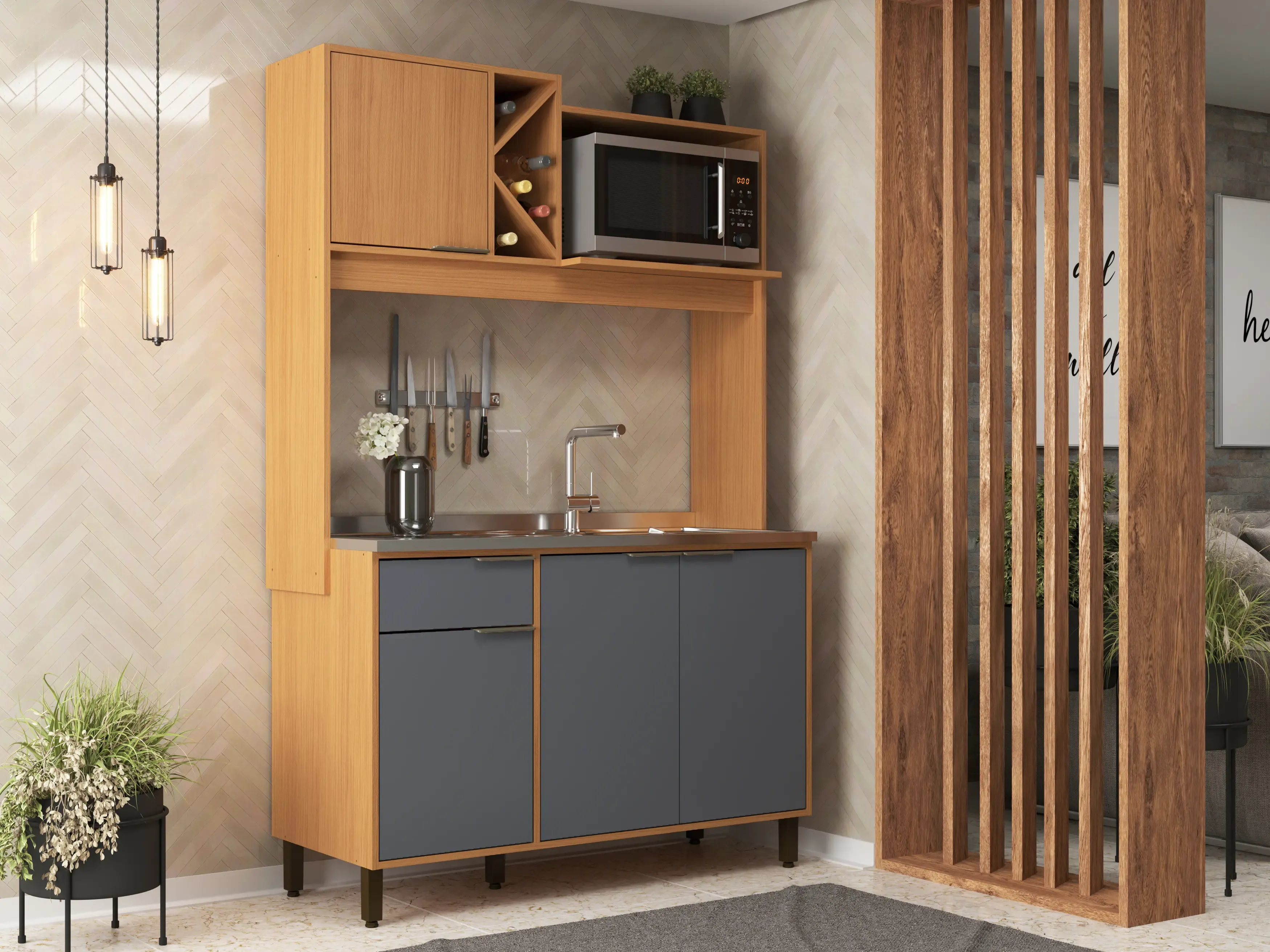 KIT COZINHA MOVEIS SUL SOPHIA 1.23LX1.90A ANGELIN-GRAFITTE