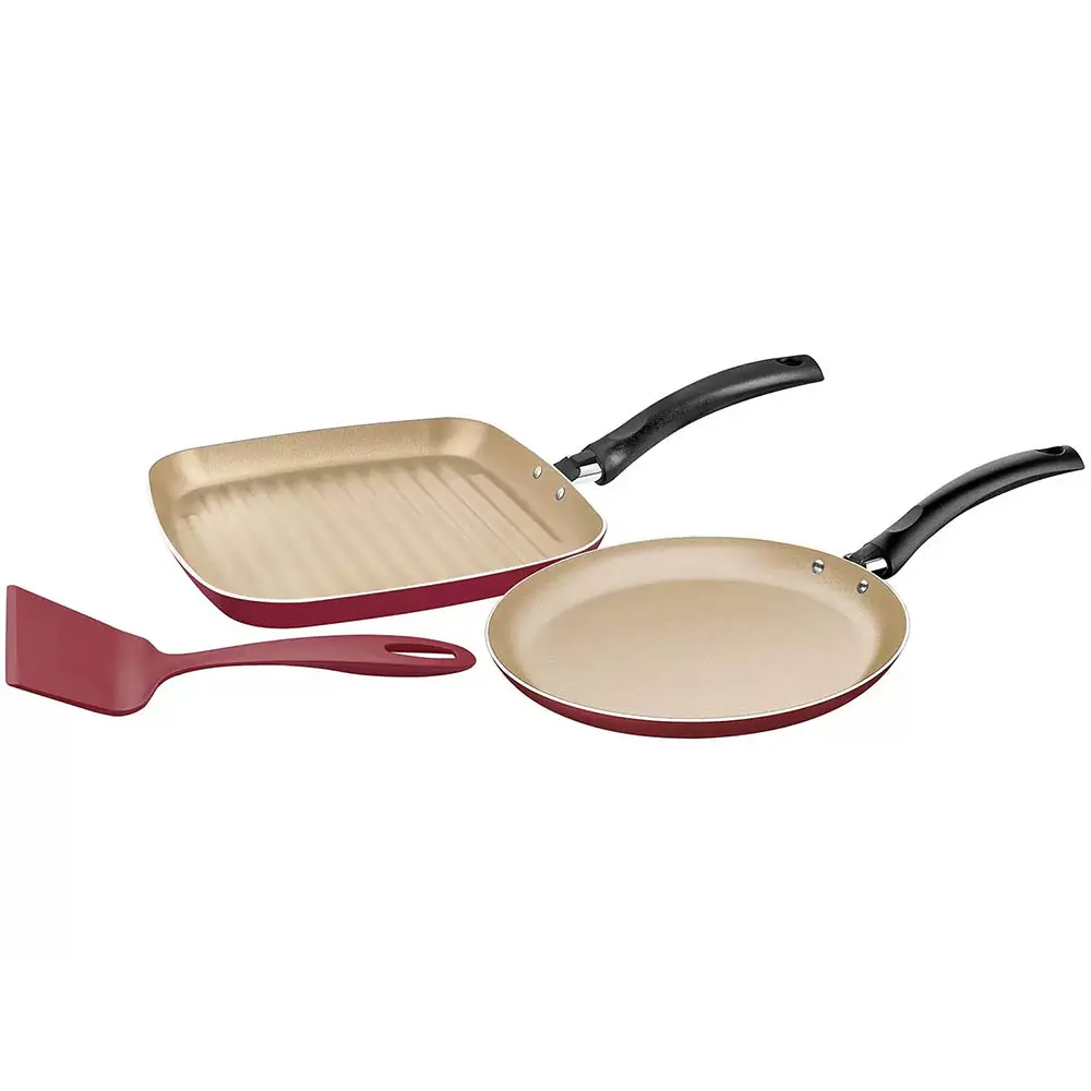 JOGO FRIGIDEIRA TRAMONTINA 20297/009 3PC CARIBE PRETO ANTIGO:20298/739 TURIM VERMELHO 4