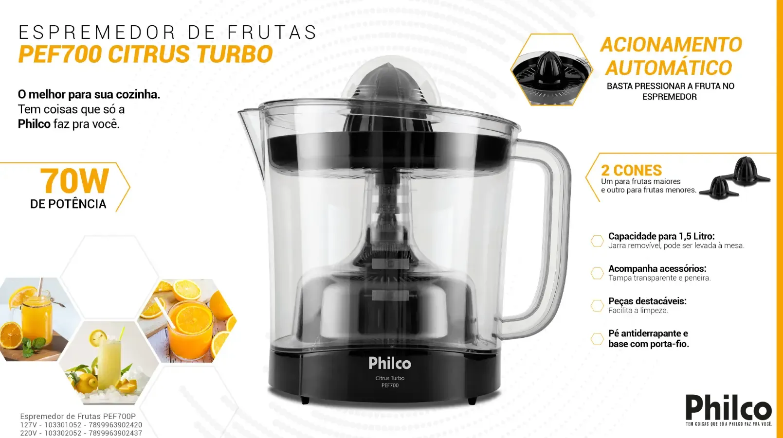 ESPREMEDOR FRUTAS PHILCO PEF700P PRETO 220V ANTIGO:BEF350P
