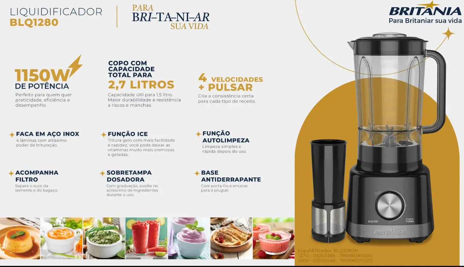 LIQUIDIFICADOR BRITANIA BLQ1280 2,7L 1.150W PRETO 220V ANTIGO:DIAMANTE 1000P 2,7L/1200P 3LT