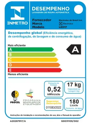 LAVADORA ELECTROLUX LED17 17KG BRANCA 220V 2