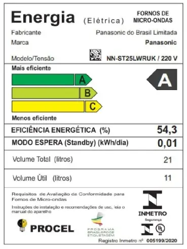 FORNO MICROONDAS 21LT PANASONIC NN-ST25LWRUK BRANCO 220V 2