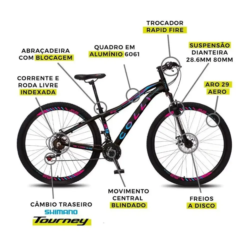 BICICLETA A29 COLLI   EUDORA CAMBIO 1X12 PRETO MULTICOLOR 522/61 3