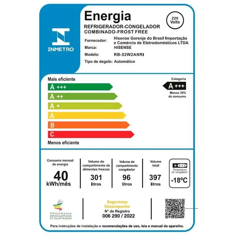 REFRIGERADOR HISENSE RB52W 397LT FROST FREE INVERTER PORTAS REVERSIVEIS INOX 220V 3