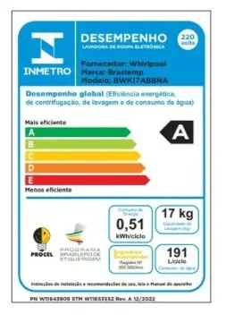 LAVADORA BRASTEMP BWK17ABBNA 17KG BRANCA 220V 2