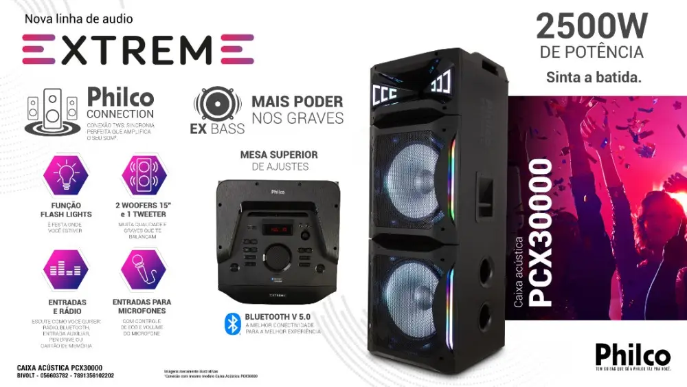CAIXA SOM PHILCO S/BATERIA PCX30000 2500W