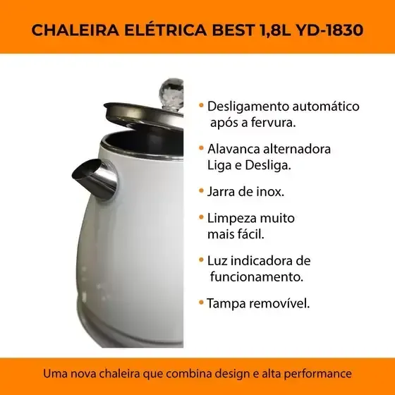 CHALEIRA ELETRICA BEST 1.8LT YD-1830 BRANCA 220V 3