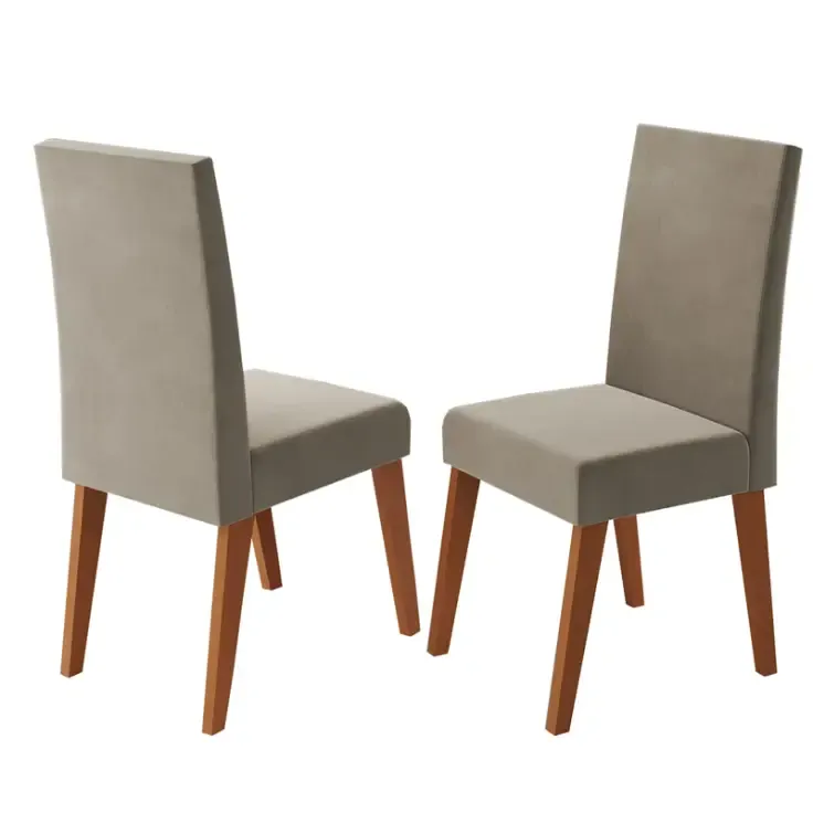 CADEIRA VIERO MILAO PES MADEIRA NATURAL VELUDO PEROLA