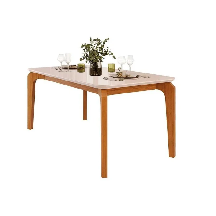 MESA DJ ROUGE 1.80X0.90 FREIJO TAMPO MDF VIDRO OFF/WHITE