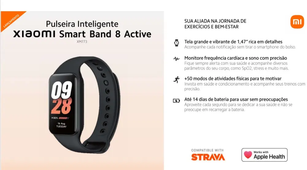 PULSEIRA INTELIGENTE XIAOMI 8 - REDMI SMART BAND 8 PRETO (XM773)