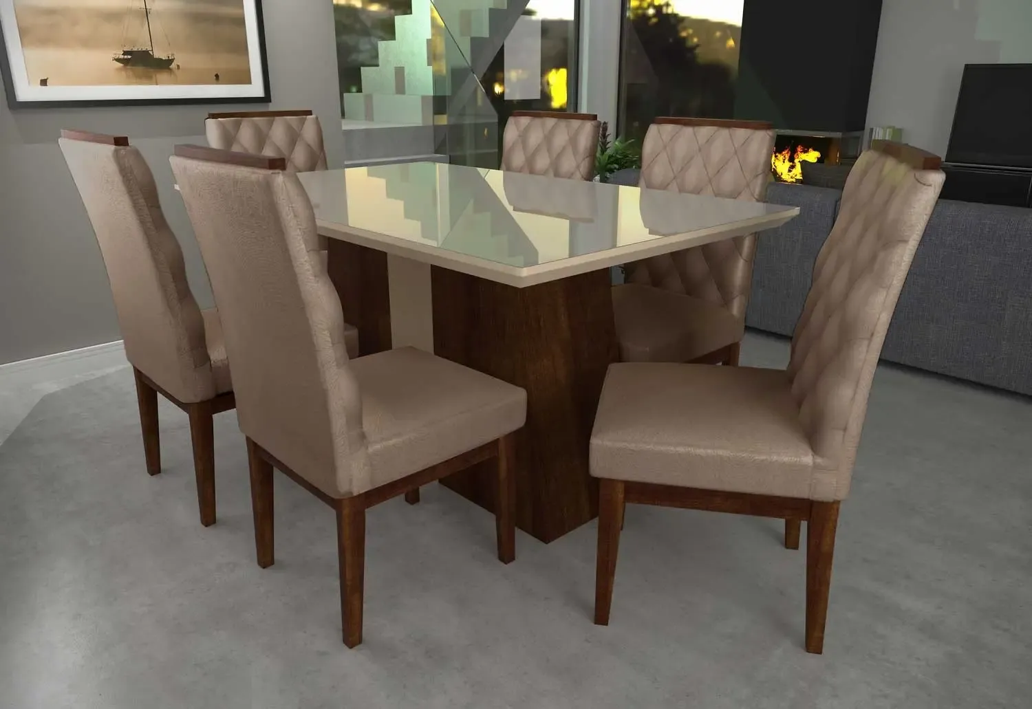 MESA SEA ELEGANCE 1.60X0.90 660260 CASTANHO TAMPO VIDRO FENDI