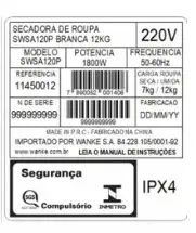 SECADORA  WANKE SWSA120P 12KG CESTO INOX 2