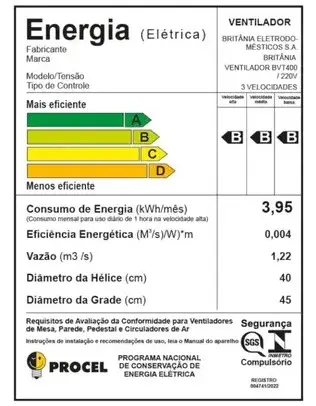 VENTILADOR 40CM BRITANIA MAXX FORCE BVT400 220V 2
